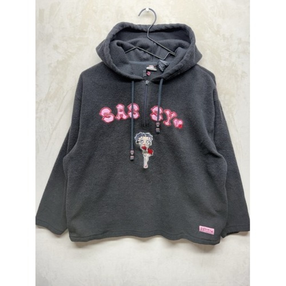 Betty Boop Hoodie Women's Small Black Fleece 1/4 Zip Hooded Sweater Jacket Sassy